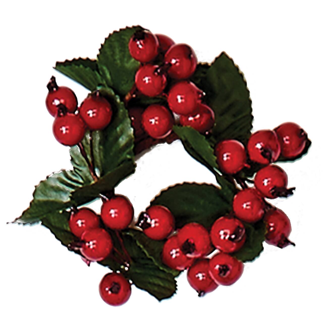 1.25" Christmas Berry Candle Rings with Leaves, 2ct.